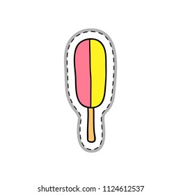 Colorful doodle sticker or patch with ice cream isolated on white background.