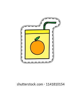 Colorful doodle sticker or patch with juice in cardboard isolated on white background.