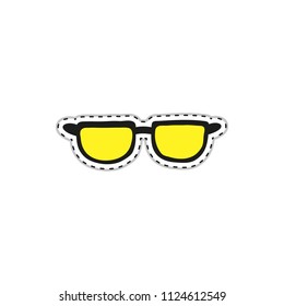 Colorful doodle sticker or patch with sunglasses isolated on white background.