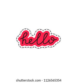 Colorful doodle sticker or patch with text hello isolated on white background.