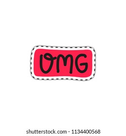 Colorful doodle sticker or patch with text omg isolated on white background.