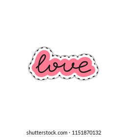 Colorful doodle sticker or patch with text love isolated on white background.