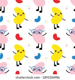 Colorful doodle style kidney characters vector seamless pattern background for World Kidney Day design.