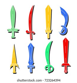 Colorful doodle swords vector set