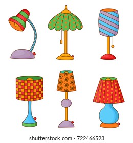 Colorful doodle table interior lamps vector set