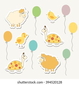 Colorful doodle template for child, baby shower card, Happy birthday, invitation.Vector illustration.