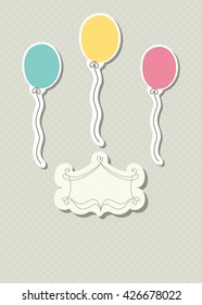 Colorful doodle template for greeting kid, child girl, boy baby shower card, Happy birthday, invitation, party, textile design. Vector illustration.