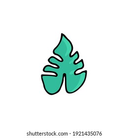 Colorful doodle tropical leaf illustration in vector. Colorful tropical leaf icon