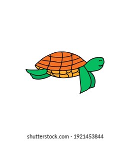 Colorful doodle turtle illustration. Colorful icon of sea turtle