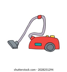 Colorful doodle vacuum cleaner illustration in vector isolated on white. Colorful vacuum cleaner icon in vector