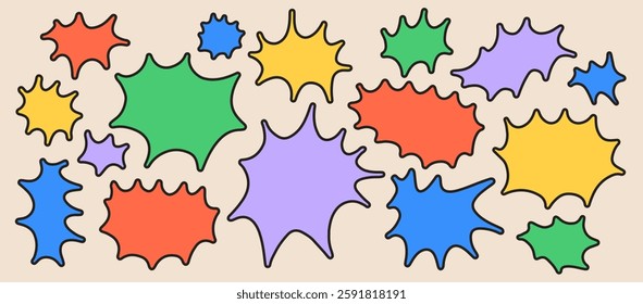 Colorful doodle vector badges collection. Bright color jagged stickers set. Funky abstract naive frames