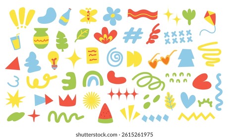 Colorful Doodle Vector Elements – Fun Hand-Drawn Icons for Creative Projects and Kids Design