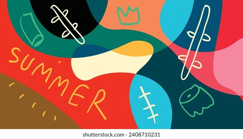 Colorful Doodle Vector Illustration Background for Summer Holiday 2024 banner