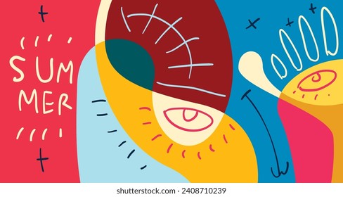 Colorful Doodle Vector Illustration Background for Summer Holiday 2024 banner