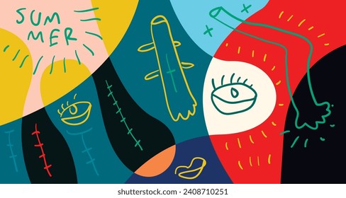 Colorful Doodle Vector Illustration Background for Summer Holiday 2024 banner