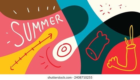 Colorful Doodle Vector Illustration Background for Summer Holiday 2024 banner