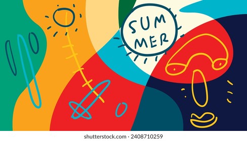 Colorful Doodle Vector Illustration Background for Summer Holiday 2024 banner