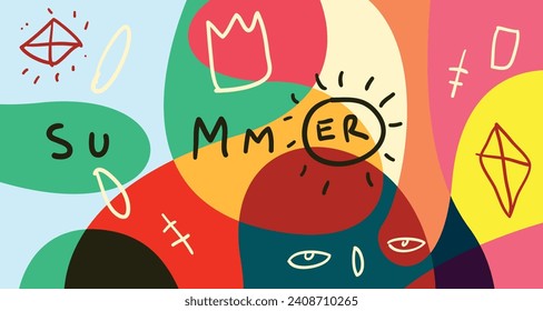 Colorful Doodle Vector Illustration Background for Summer Holiday 2024 banner