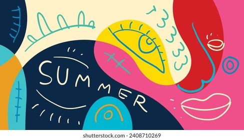 Colorful Doodle Vector Illustration Background for Summer Holiday 2024 banner