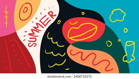 Colorful Doodle Vector Illustration Background for Summer Holiday 2024 banner
