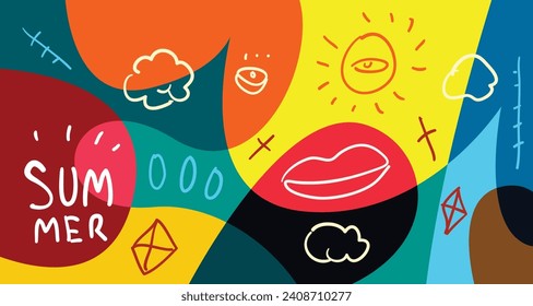 Colorful Doodle Vector Illustration Background for Summer Holiday 2024 banner