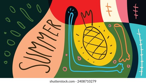 Colorful Doodle Vector Illustration Background for Summer Holiday 2024 banner