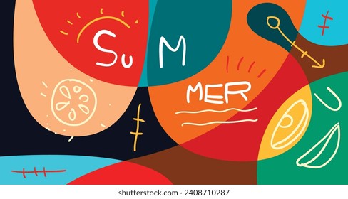 Colorful Doodle Vector Illustration Background for Summer Holiday 2024 banner