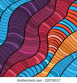 Colorful doodle waves background. This vector image is fully editable.