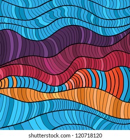 Colorful doodle waves background. This vector image is fully editable.