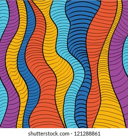 Colorful doodle waves background. This vector image is fully editable.