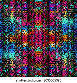 Colorful doodle zigzag lines seamless pattern. Vector ornamental halftone bright background. Repeat patterned motley backdrop. Abstract futuristic intricate ornaments. Endless modern ornate texture.