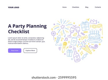 Colorful doodles of festive elements. Perfect for parties, celebrations, and special events design. Vector illustrations on a white background. 