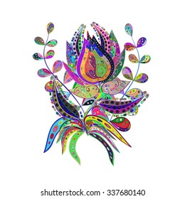 Colorful doodles flower, doily pattern, abstract lace decoration, fashion print