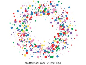 Colorful Dot Background White Vector. Polka Geometric Frame. Rainbow Paper. Multicolored Confetti Holiday. Circle Event Design.