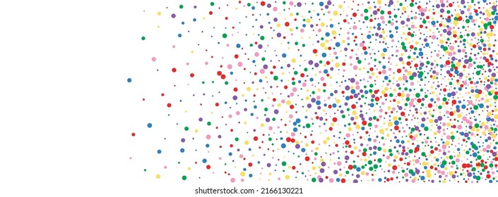 Colorful Dot Background White Vector. Confetti Festive Frame. Multicolored Eve. Rainbow Polka Anniversary. Geometric Graphic Illustration.