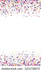 Vector blanco de fondo de punto colorido. Tarjeta Voladora Confetti. Arriba multicolor. Brillante Polka Shrovetide. Diseño de Fiesta redonda.