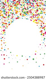 Colorful Dot Background White Vector. Round Surprise Frame. Multicolored Fest. Bright Element Parade. Polka Festival Card.
