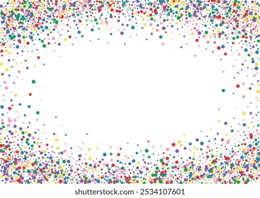 Colorful Dot Background White Vector. Confetti Happy Card. Bright Graphic. Multicolored Geometric Fete. Polka Fiesta Template.