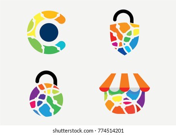 Colorful Dot Connect Logo Set Template Design Vector, Emblem, Design Concept, Creative Symbol, Icon