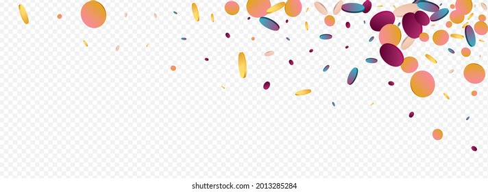 Colorful Dot Invitation Panoramic Transparent Background. Multicolored Fun Dust Background. Independence Illustration. Unicorn Christmas Postcard.