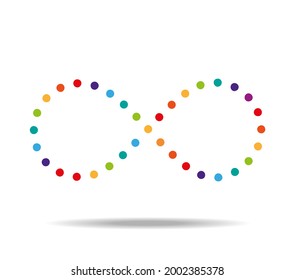 Colorful dot to dot Mobius' loop picture. Infinity symbol
