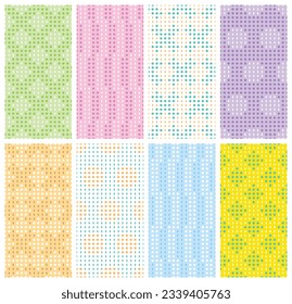 Colorful dot and oval seamless patterns. Set of colorful vector patterns combining oval and dot shape elements.