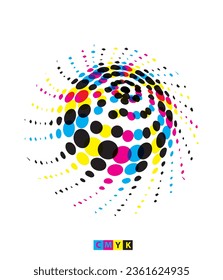 a colorful dot pattern on a white background,  circles with black color dots on them set, cmyk vector illustration of a flower  with a circle and a dot,mandala vector