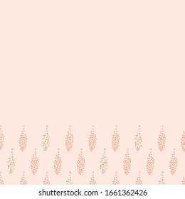 Farbige Punkte wiederholen nahtlose horizontale Grenze. Rosa und orangefarbene Korallengrafik. Bild für den Druck auf Papier, Cover, Stoffe.