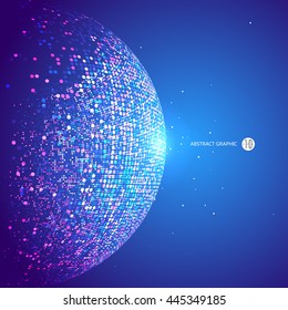 Colorful dots abstract sphere, science and technology vector illustration.