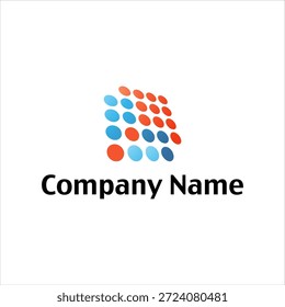 Puntos coloridos que forman una forma cuadrada con el texto del nombre de la empresa a continuación