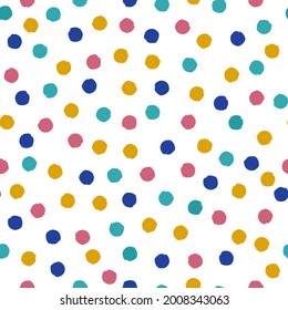 Colorful dots on isolated white background. Abstract colorful dots seamless vector pattern.