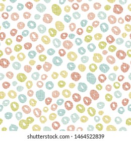 colorful dots seamless pattern, handdrawn circles with linen texture grunge effect background. Great for folk modern wallpaper, backgrounds, invitations, packaging design. Surface pattern design