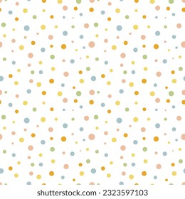 Colorful dots seamless pattern. Simple green, blue and yellow small circless background. Vector illustration.