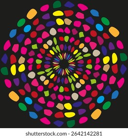 Colorful dots spiral. Vector circular motion. Abstract spot pattern. Bright geometric form.